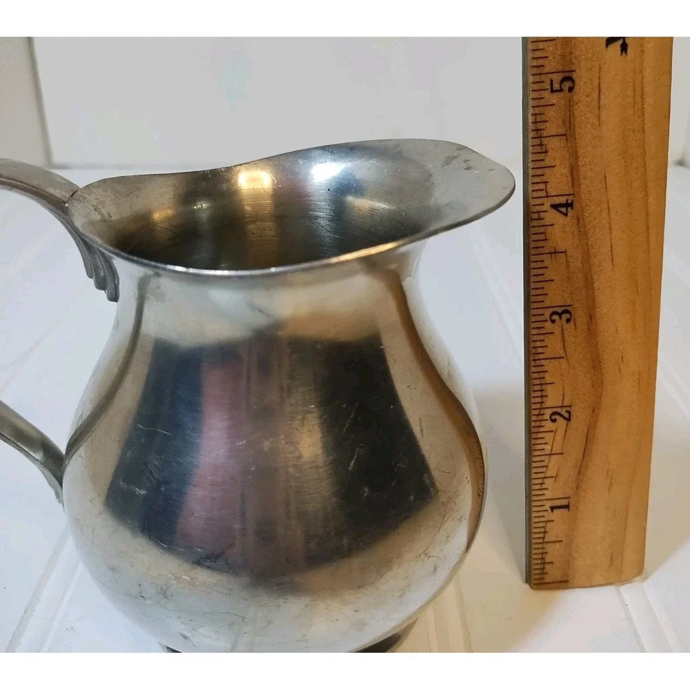Vintage Royal Holland Pewter Creamer Pitcher Bulbous Body Curved Handle 4